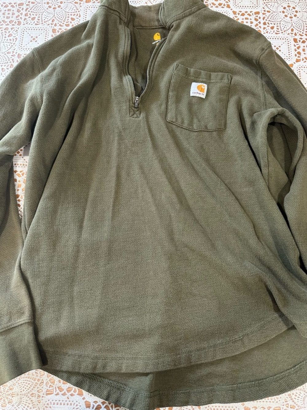 Carhartt Mens XL Relaxed Fit Quarter Zip Pullover Olive Green Workwear Sweater